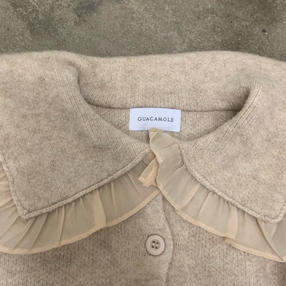 Guacamole girls Peter Pan Ruffled Collar Beige Cardigan - Picture 2 of 5